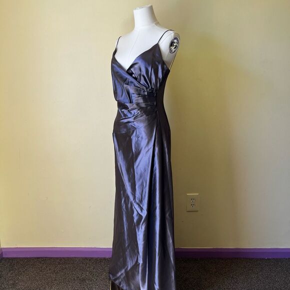 Vintage 90s Laundry by Shelli Segal Plum Satin Slip Gown Bias Cut Maxi Dress 8‎ - Picture 4 of 11